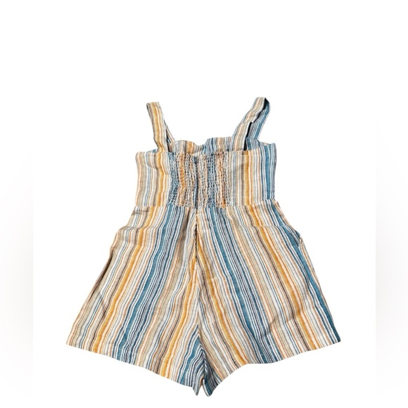 Reformation Island 100 Linen Romper In Marbella Striped Smocked Pockets Size 6 - Picture 2 of 7